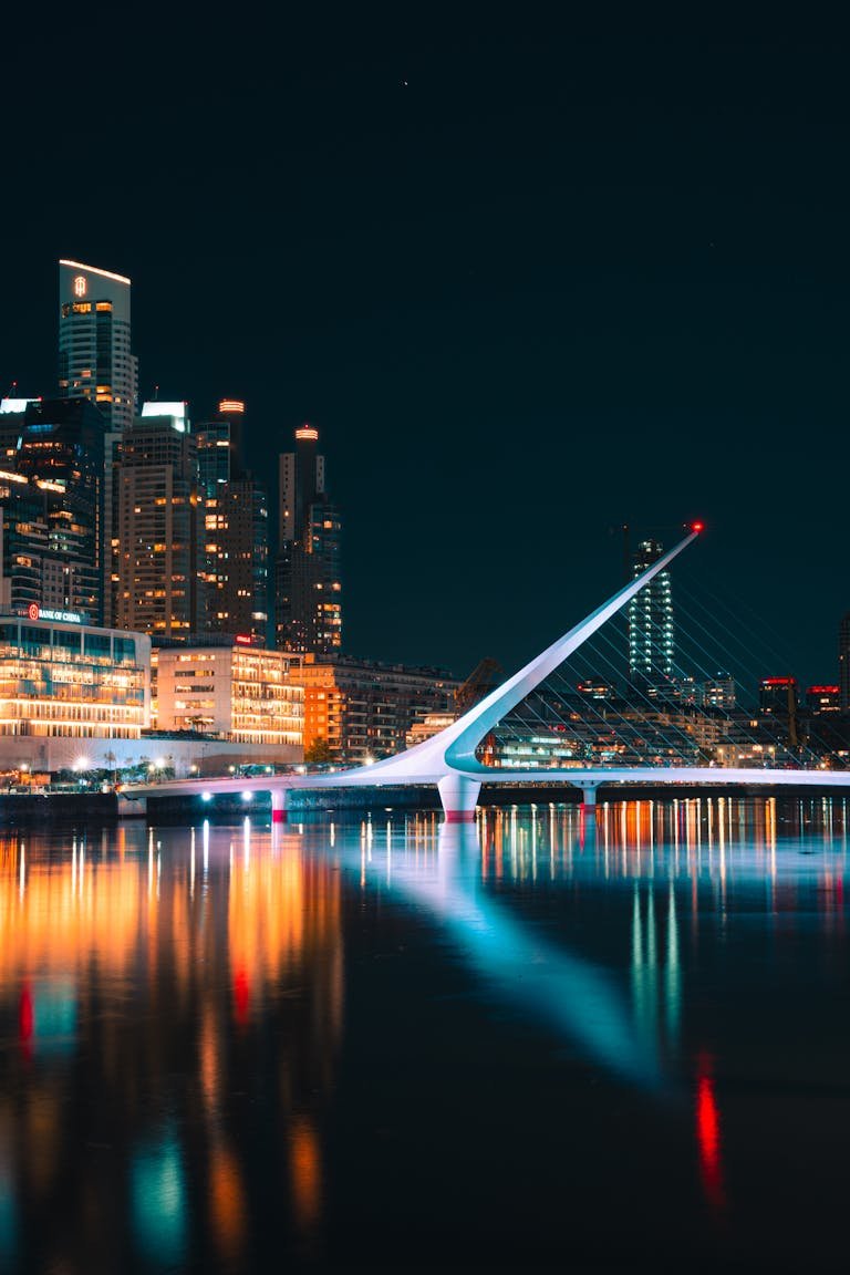 Suspension Bridge in Buenos Aires at Night